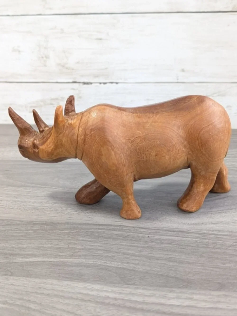 VTG Hand Carved Solid Wood Rhino-Rhinoceros figure 8